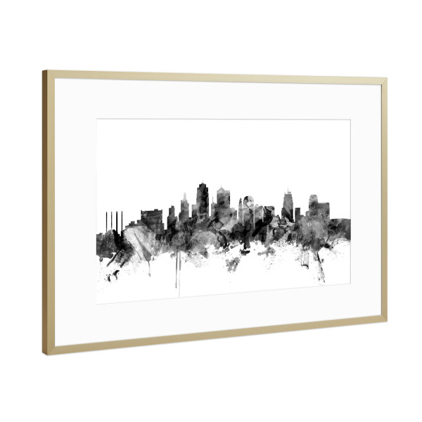 Poster mit Rahmen Gold "Kansas City" artboxONE - Städte,Reise,Schwarzweiß,Architektur