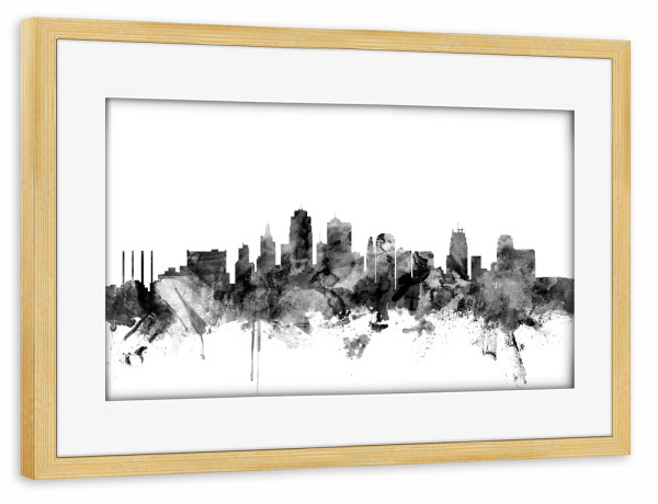 Poster mit Rahmen kiefer "Kansas City" artboxONE - Städte,Reise,Schwarzweiß,Architektur