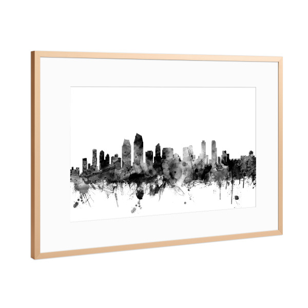 Poster mit Rahmen Kupfer "San Diego California" artboxONE - Städte,Reise,Schwarzweiß,Architektur