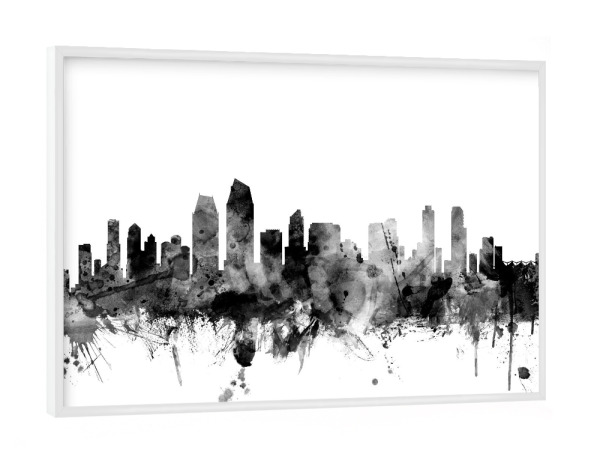 Poster mit weißem Rahmen "San Diego California" artboxONE - Städte,Reise,Schwarzweiß,Architektur