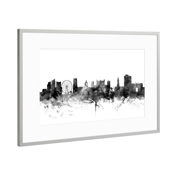 Poster mit Rahmen Silber "Nottingham England" artboxONE - Städte,Reise,Schwarzweiß,Architektur