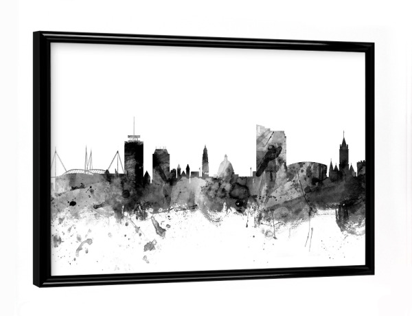 Poster mit schwarzem Rahmen "Cardiff Wales" artboxONE - Städte,Reise,Schwarzweiß,Architektur