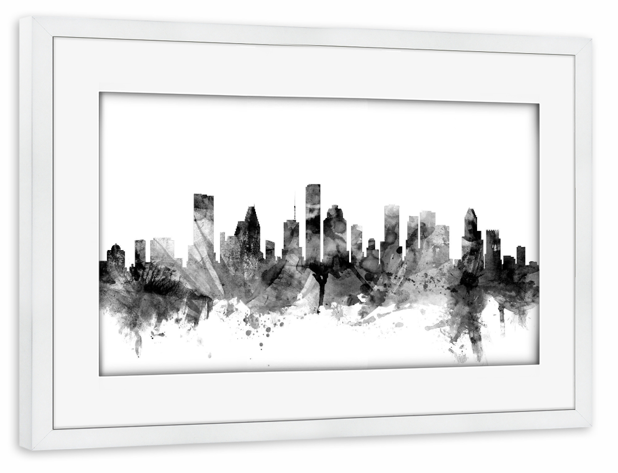 Poster mit Rahmen weiß "Houston Texas" artboxONE - Städte,Reise,Schwarzweiß,Architektur