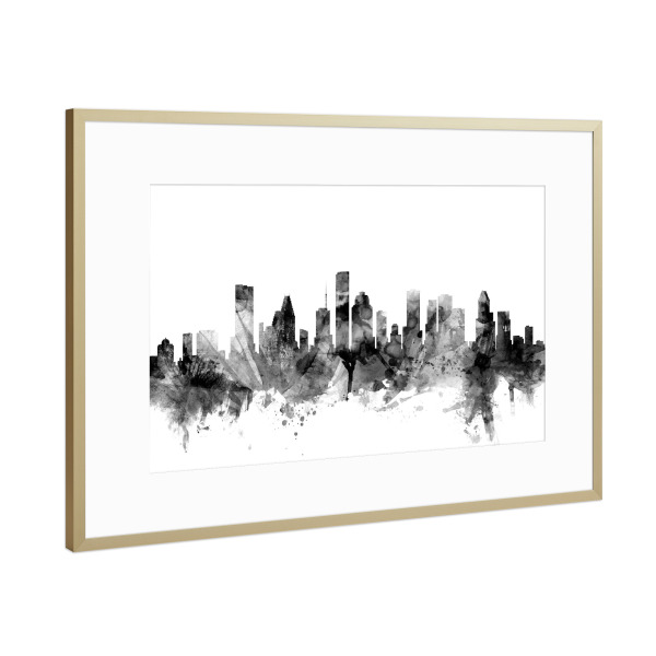 Poster mit Rahmen Gold "Houston Texas" artboxONE - Städte,Reise,Schwarzweiß,Architektur