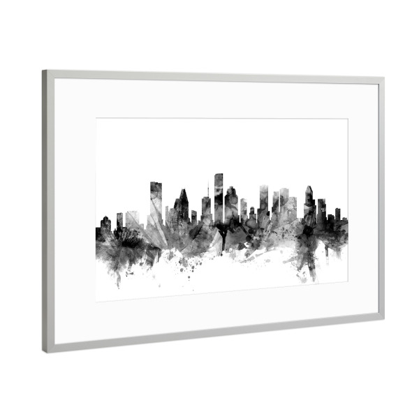 Poster mit Rahmen Silber "Houston Texas" artboxONE - Städte,Reise,Schwarzweiß,Architektur