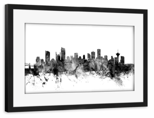Poster mit Rahmen schwarz "Vancouver Canada" artboxONE - Städte,Reise,Schwarzweiß,Architektur