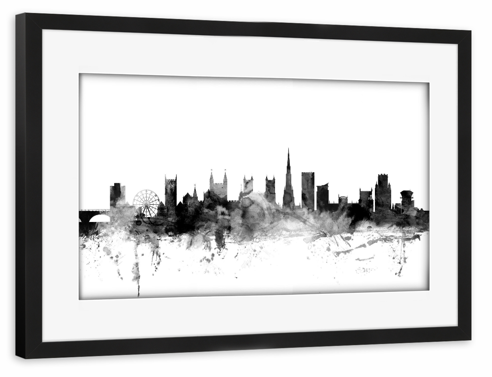 Poster mit Rahmen schwarz "Bristol England" artboxONE - Städte,Reise,Schwarzweiß,Architektur,Automobile