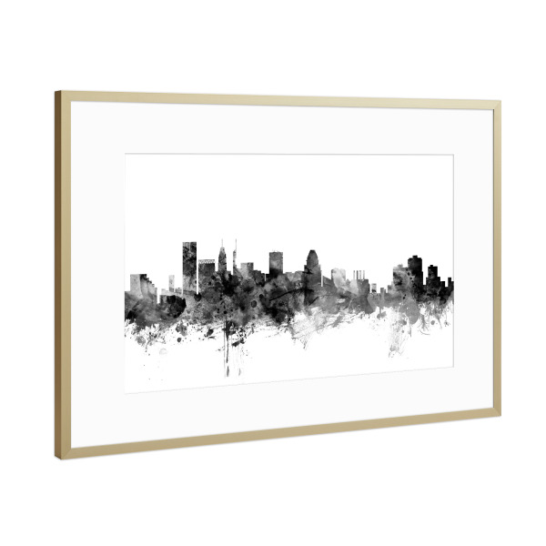 Poster mit Rahmen Gold "Baltimore Maryland" artboxONE - Städte,Reise,Schwarzweiß,Architektur