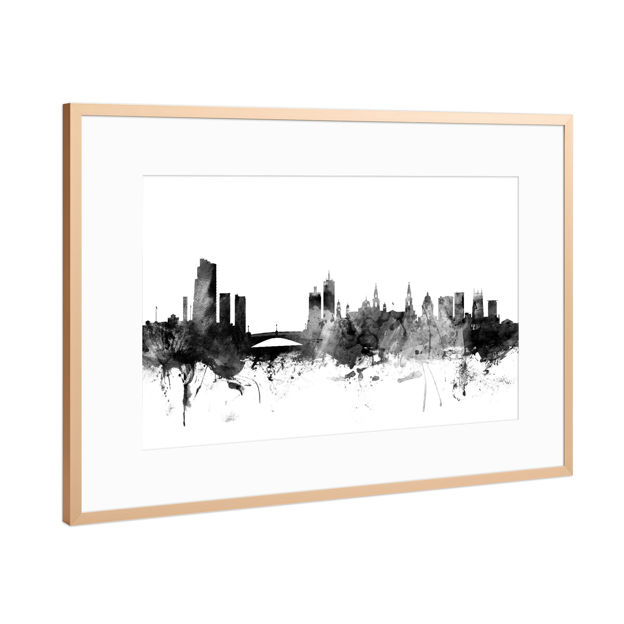 Poster mit Rahmen Kupfer "Leeds England" artboxONE - Städte,Reise,Schwarzweiß,Architektur