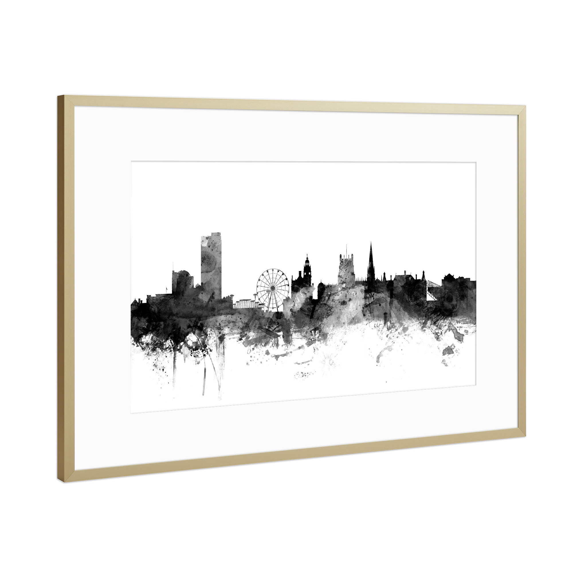 Poster mit Rahmen Gold "Sheffield England" artboxONE - Städte,Reise,Schwarzweiß,Architektur