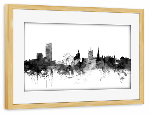 Poster mit Rahmen kiefer "Sheffield England" artboxONE - Städte,Reise,Schwarzweiß,Architektur