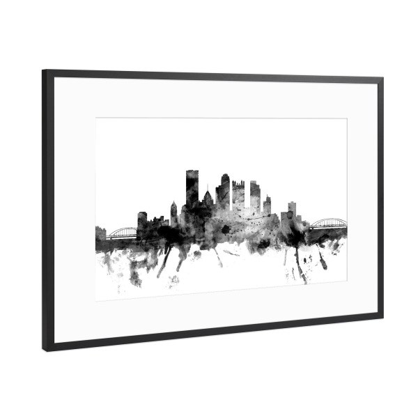 Poster mit Rahmen Schwarz (Metallic) "Pittsburgh Pennsylvania" artboxONE - Städte,Reise,Schwarzweiß,Architektur