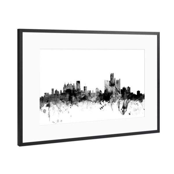 Poster mit Rahmen Schwarz (Metallic) "Detroit Michigan" artboxONE - Städte,Reise,Schwarzweiß,Architektur