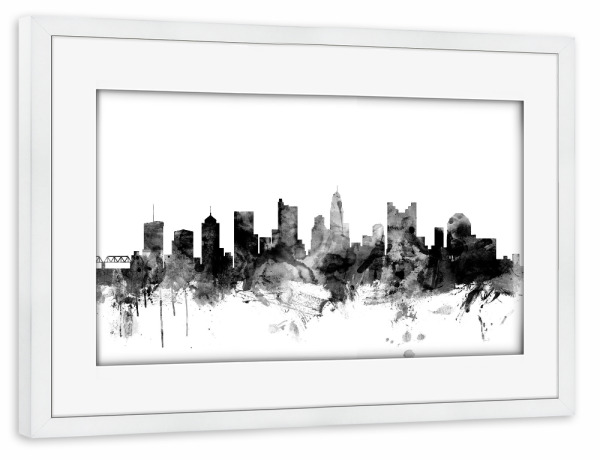 Poster mit Rahmen weiß "Columbus Ohio" artboxONE - Städte,Reise,Schwarzweiß