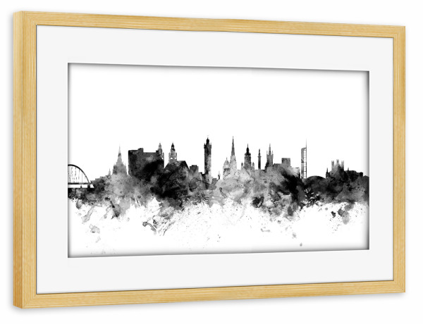 Poster mit Rahmen kiefer "Glasgow Scotland" artboxONE - Städte,Reise,Schwarzweiß,Architektur