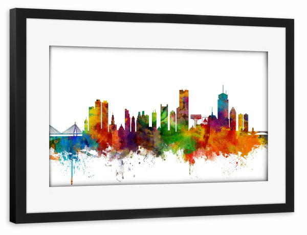 Poster mit Rahmen schwarz "Boston Watercolor" artboxONE - Städte,Reise,Architektur