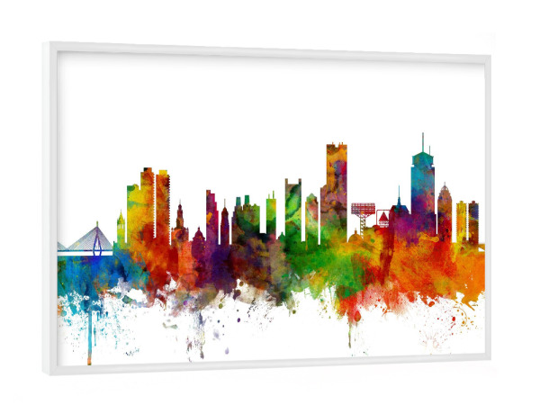 Poster mit weißem Rahmen "Boston Watercolor" artboxONE - Städte,Reise,Architektur