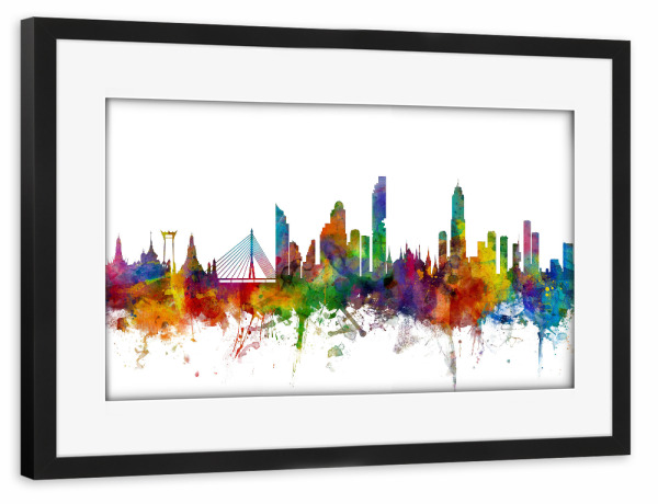 Poster mit Rahmen schwarz "Bangkok Watercolor" artboxONE - Städte,Reise,Architektur