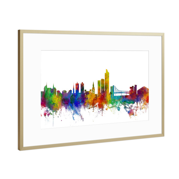Poster mit Rahmen Gold "Oslo Watercolor" artboxONE - Städte,Reise,Architektur