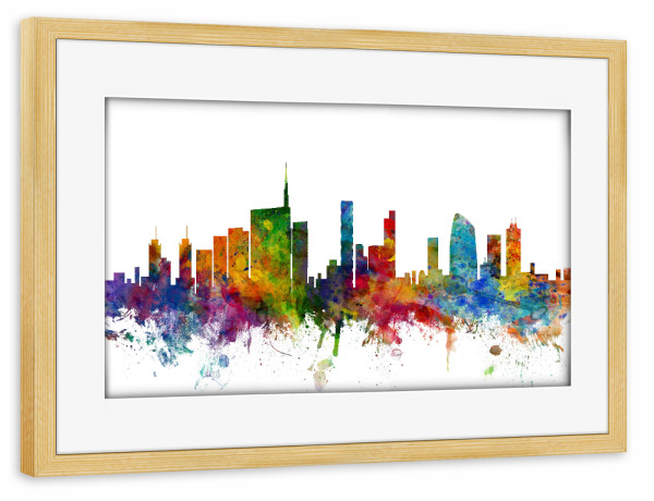 Poster mit Rahmen kiefer "Milan Watercolor" artboxONE - Städte,Reise,Architektur