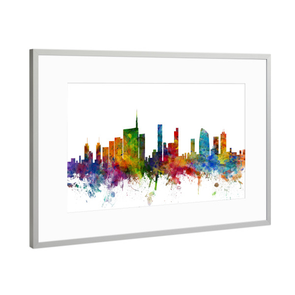 Poster mit Rahmen Silber "Milan Watercolor" artboxONE - Städte,Reise,Architektur