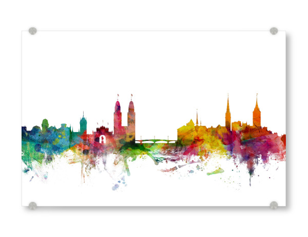 Acrylglasbild "Zurich Switzerland Watercolor" artboxONE - Städte,Reise,Architektur