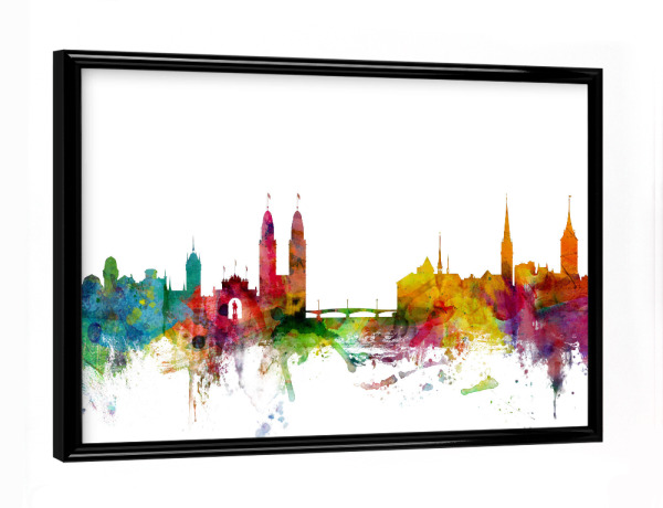Poster mit schwarzem Rahmen "Zurich Switzerland Watercolor" artboxONE - Städte,Reise,Architektur