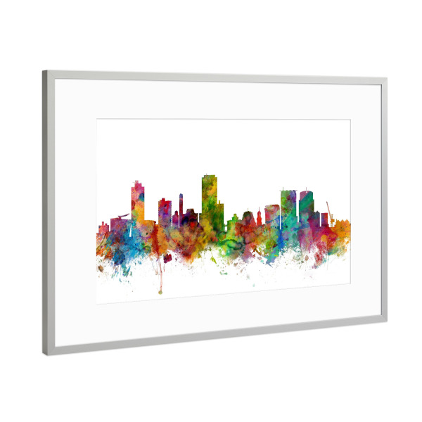Poster mit Rahmen Silber "Wellington New Zealand Watercolor" artboxONE - Städte,Reise,Architektur