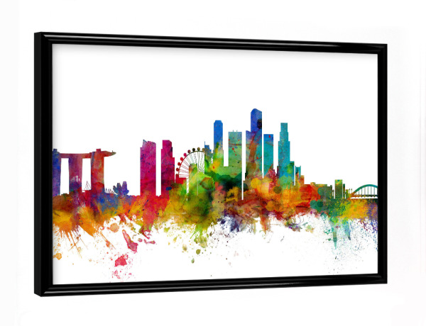 Poster mit schwarzem Rahmen "Singapore Watercolor" artboxONE - Städte,Reise,Architektur