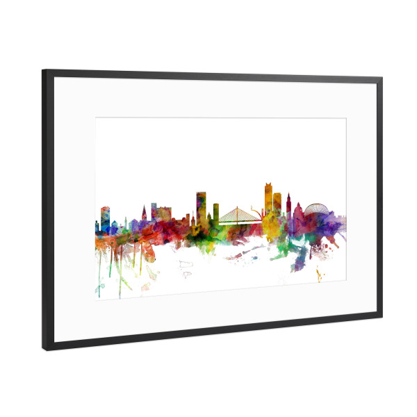Poster mit Rahmen Schwarz (Metallic) "Liege Belgium Watercolor" artboxONE - Städte,Reise,Architektur