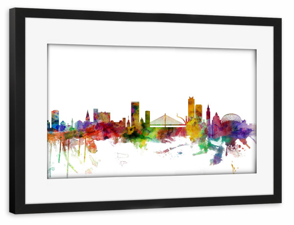 Poster mit Rahmen schwarz "Liege Belgium Watercolor" artboxONE - Städte,Reise,Architektur