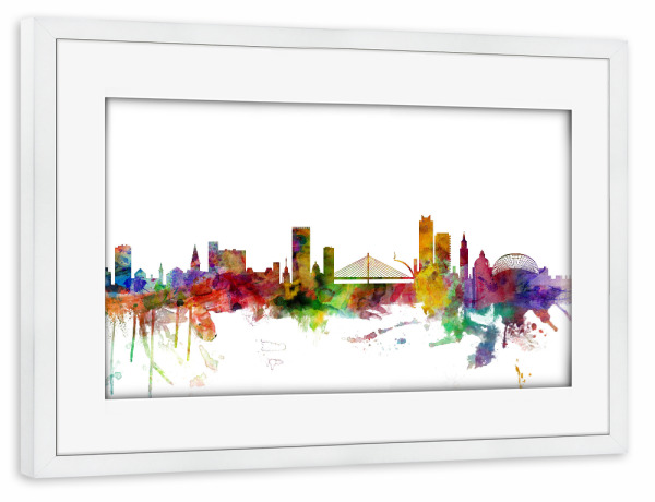 Poster mit Rahmen weiß "Liege Belgium Watercolor" artboxONE - Städte,Reise,Architektur