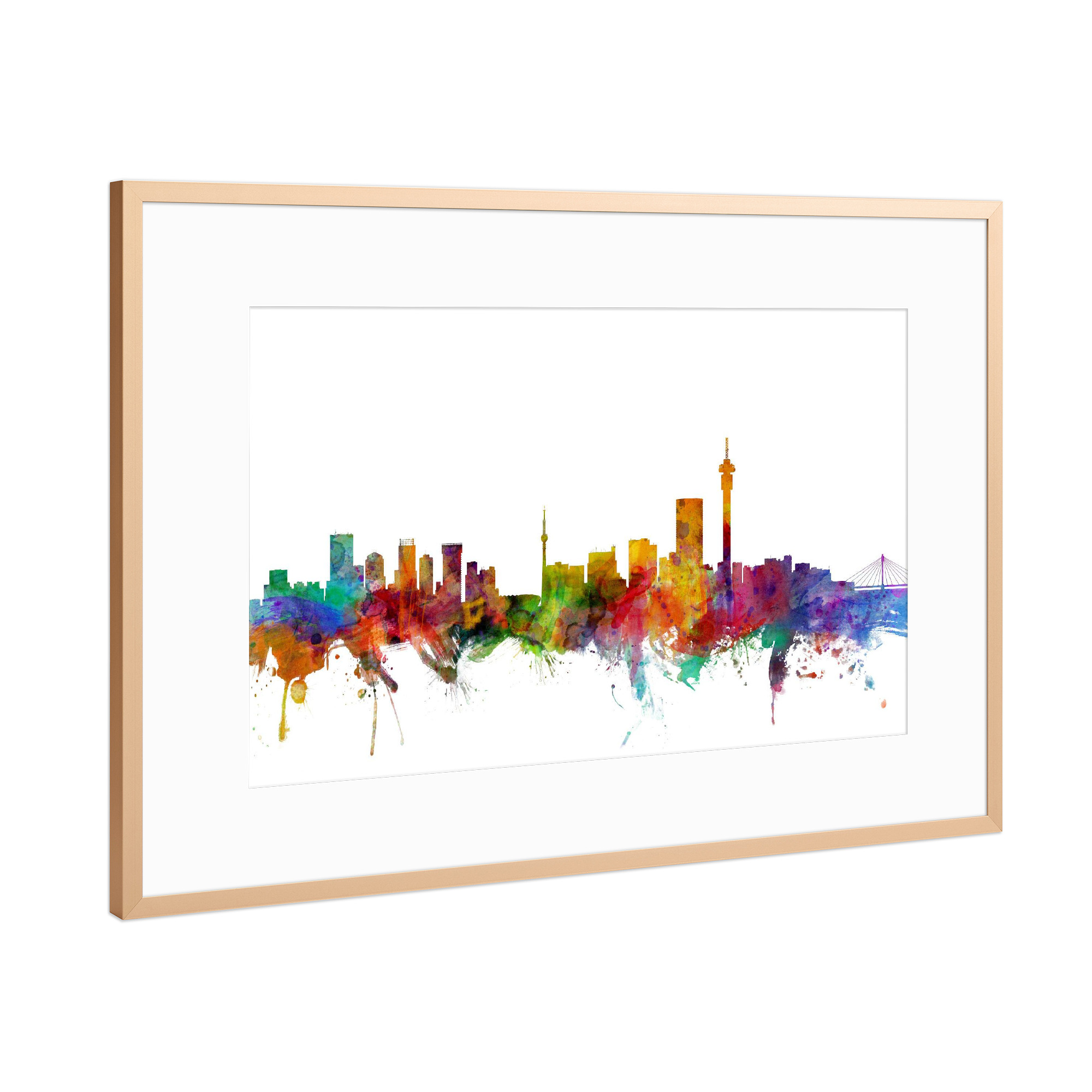 Poster mit Rahmen Kupfer "Johannesburg South Africa Watercolor" artboxONE - Städte,Reise,Architektur