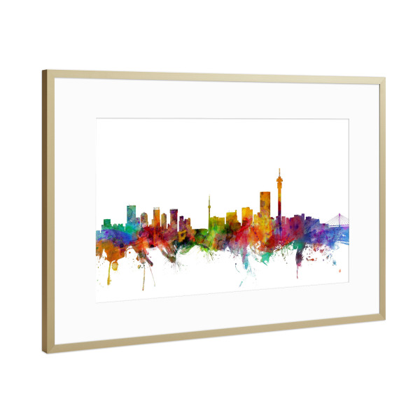 Poster mit Rahmen Gold "Johannesburg South Africa Watercolor" artboxONE - Städte,Reise,Architektur