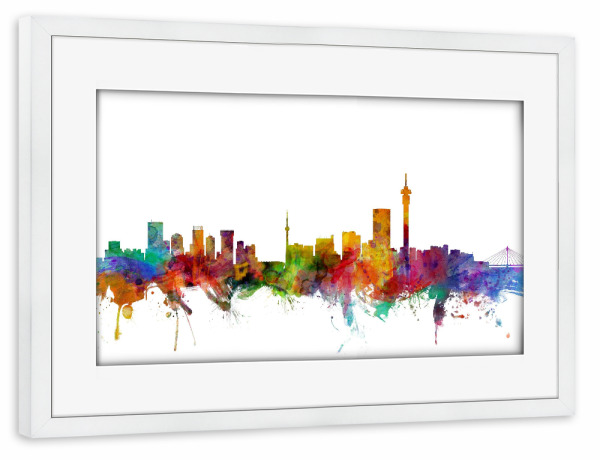 Poster mit Rahmen weiß "Johannesburg South Africa Watercolor" artboxONE - Städte,Reise,Architektur