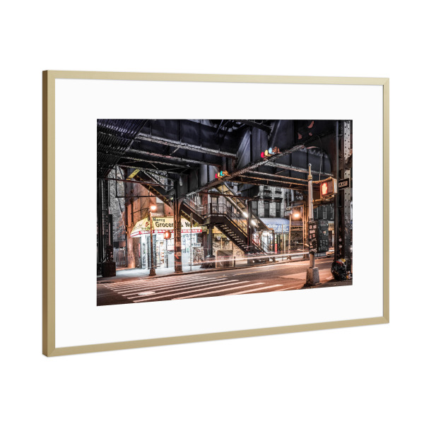 Poster mit Rahmen Gold "STREET CORNER (Brooklyn)" artboxONE - Städte,Architektur,Streetart