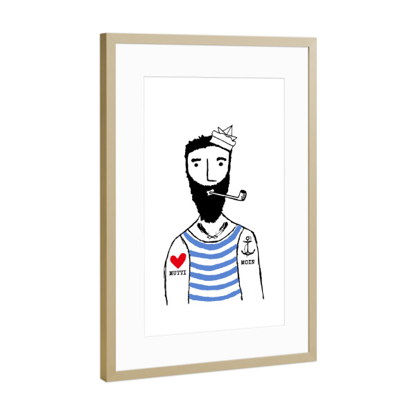 Poster mit Rahmen Gold "Seemann" artboxONE - Für Kinder,Schwarzweiß - Seemann,Maritim,Anker,Meer