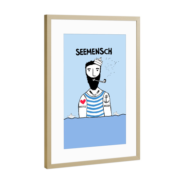 Poster mit Rahmen Gold "Seemensch" artboxONE - Menschen - Anker,Meer,Seemann,Maritim,Schiff