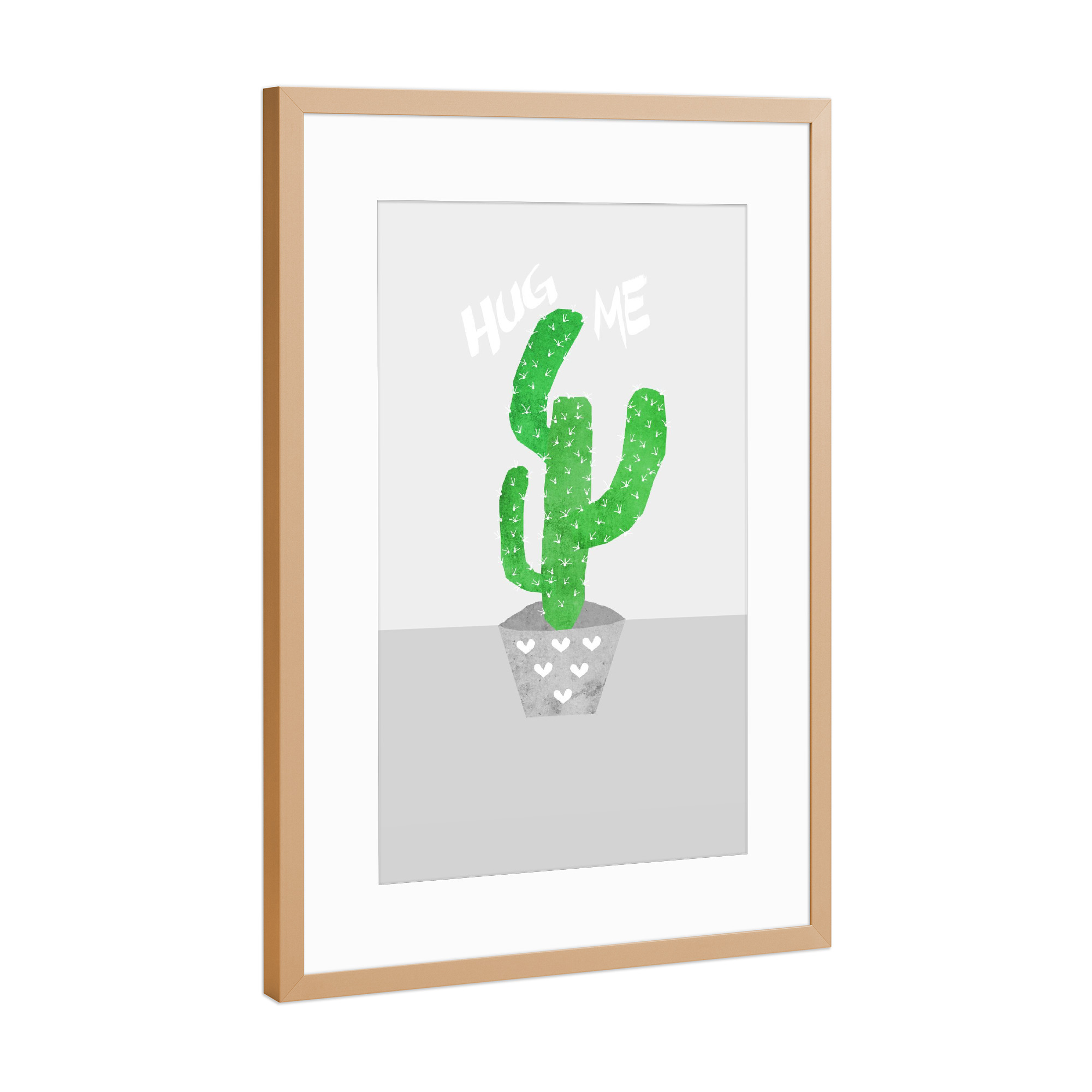 Poster mit Rahmen Kupfer "HUG ME" artboxONE - Typografie,Floral - Kaktus,Spruch,Typo,Beton,Liebe