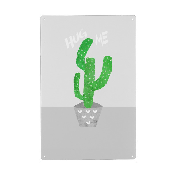 Holzbild "HUG ME" artboxONE - Typografie,Floral - Kaktus,Spruch,Typo,Beton,Liebe