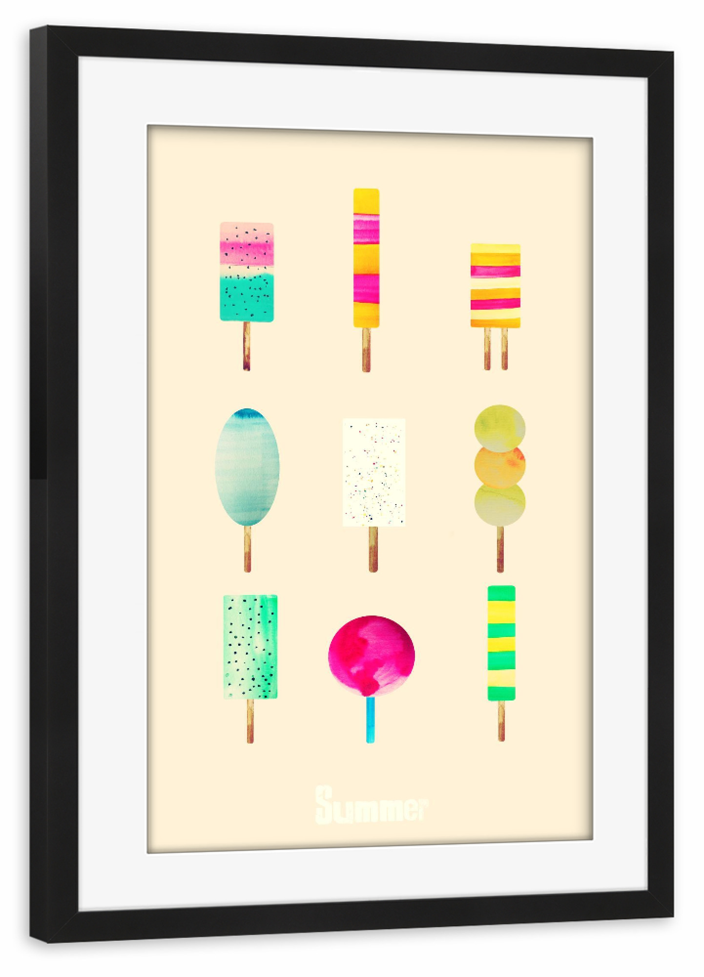Poster mit Rahmen schwarz "Eis" artboxONE - Typografie,Essen & Trinken,Reise / Strand und Meer - Eis,Sommer,Ice