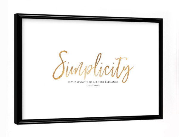 Poster mit schwarzem Rahmen "SIMPLICITY" artboxONE - Typografie,Schwarzweiß,Fashion