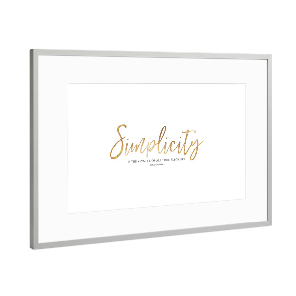 Poster mit Rahmen Silber "SIMPLICITY" artboxONE - Typografie,Schwarzweiß,Fashion