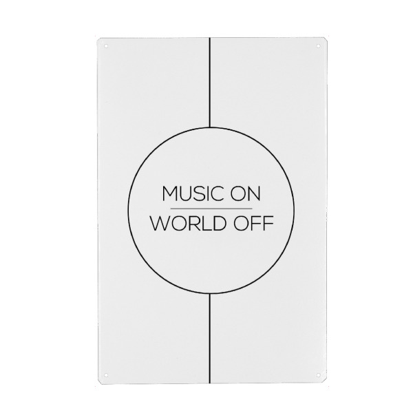 Holzbild "MUSIC ON | WORLD OFF" artboxONE - Typografie,Schwarzweiß,Musik,Geometrie,Festivals