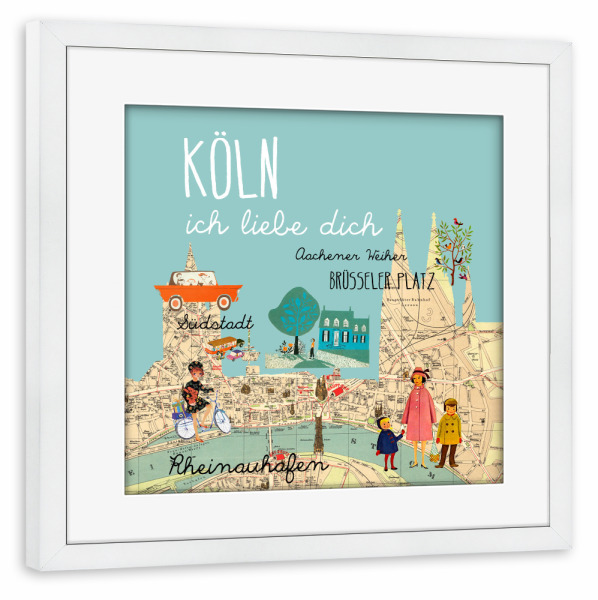 Poster mit Rahmen weiß "Köln - ich liebe dich 2" artboxONE - Städte,Typografie,Retro