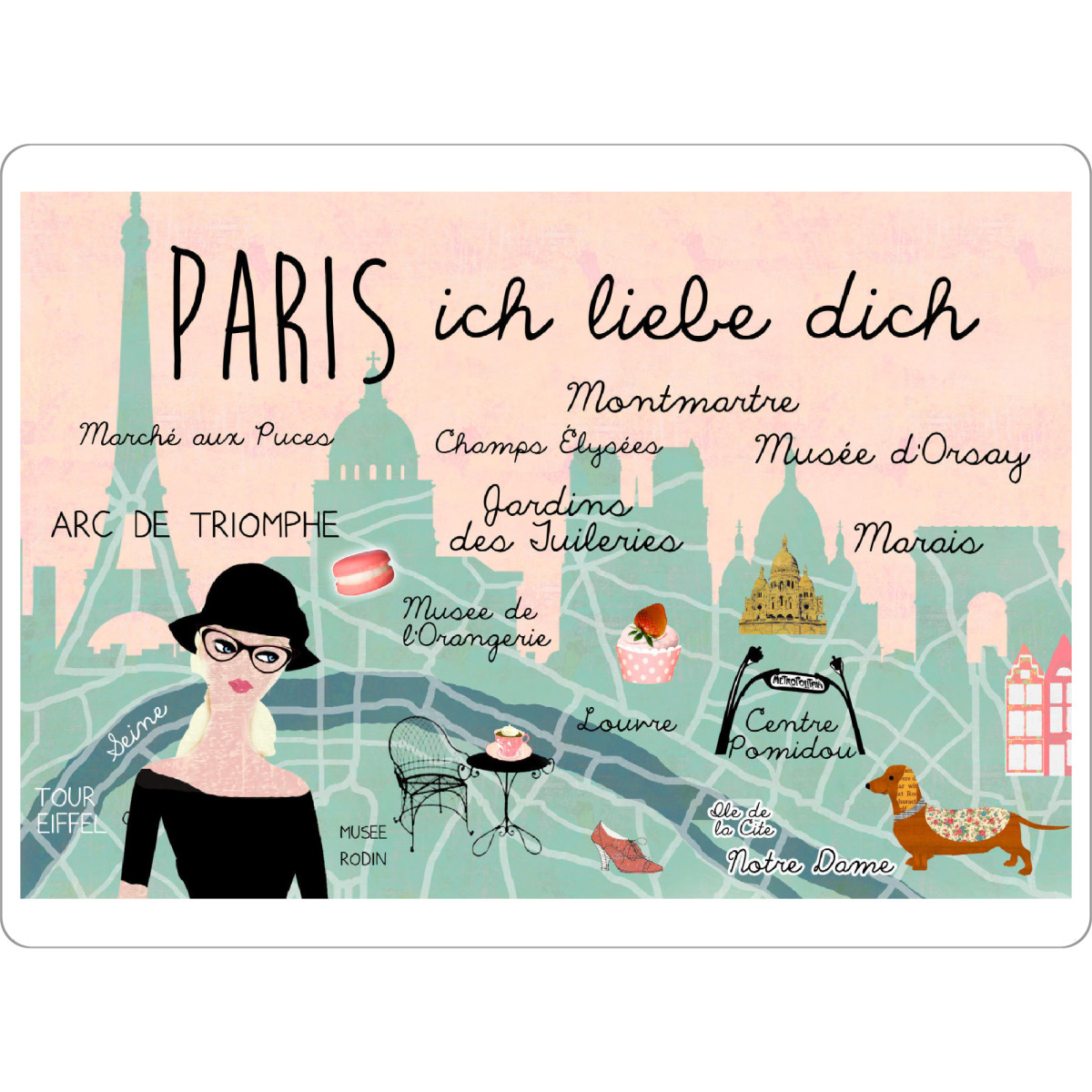 Tischset "Paris - Ich Liebe Dich" artboxONE - Städte - Paris,Städteposter,Vintage,Nostalgie,Retro,Stadt,Stadtplan - Bild Paris
