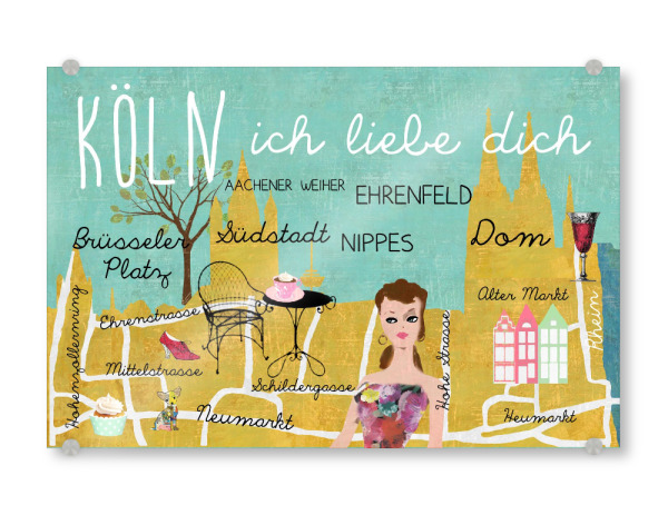 Acrylglasbild "Köln - Ich Liebe Dich" artboxONE - Städte - Köln,Ichliebedich,Stadt,Vintage,Retro,Nostalgie,Witzig