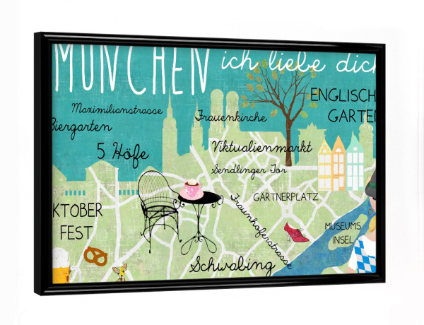 Poster mit schwarzem Rahmen "München - Ich Liebe Dich" artboxONE - Städte - München,Ichliebedich,Stadt,Städteposter,Witzig,Vintage,Retro,Nostalgie