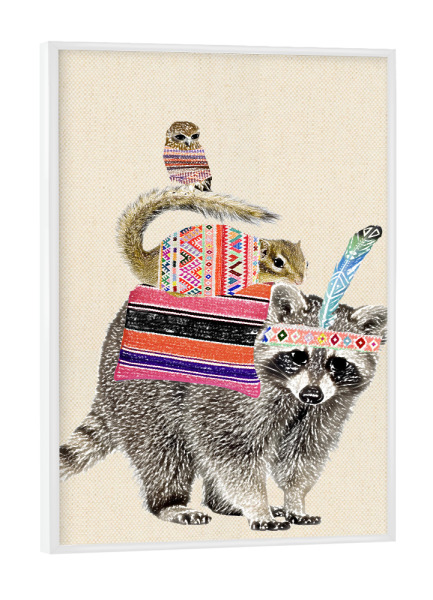 Poster mit weißem Rahmen "Waschbär" artboxONE - Für Kinder,Für Kinder - Indianer,Waschbär,Eule,Eichhörnchen,Retro,Vintage,Nostalgie,Witzig