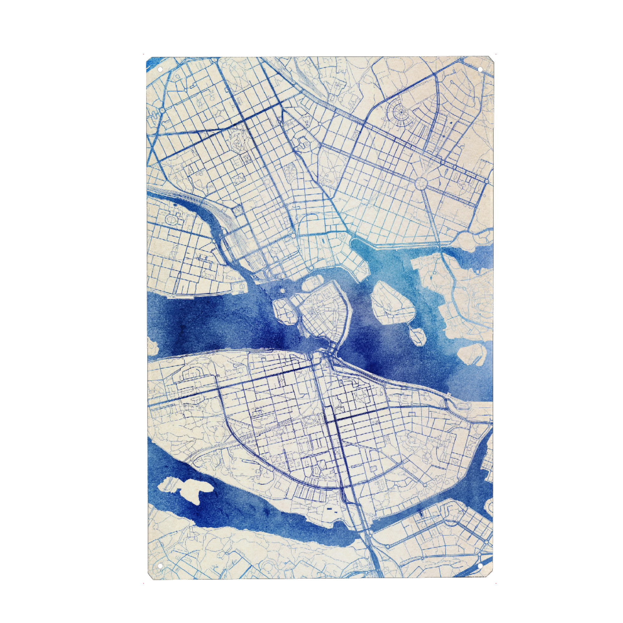 Metall Poster "Stockholm Schweden Blue Infusion Map II" artboxONE - Städte,Reise,Kartografie - Städte,Stadtkarte,Wasserfarbe,Rosequartz - Blechschild